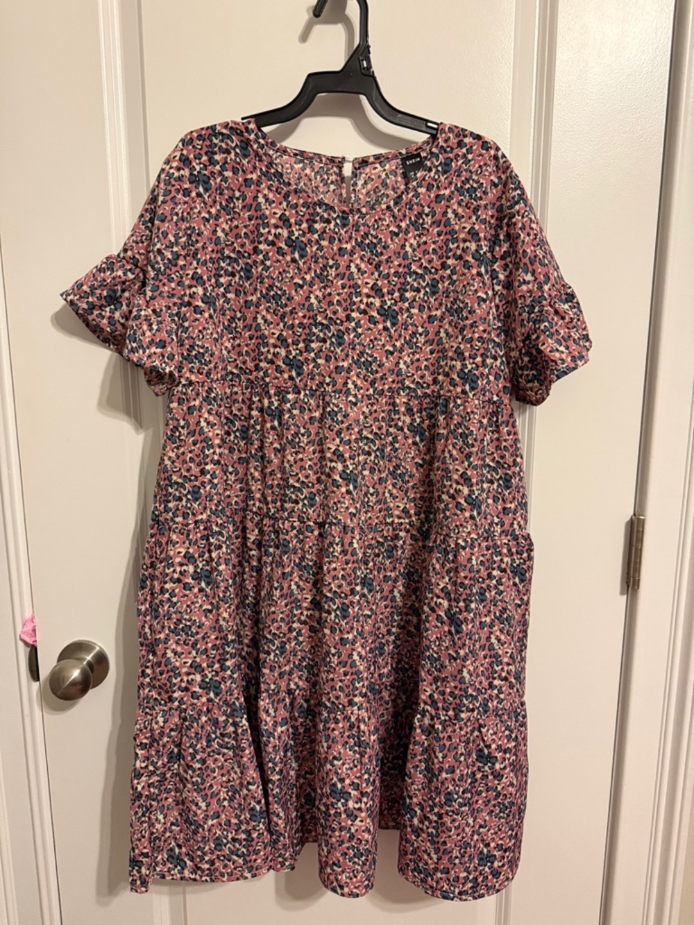Pink Floral Tiered Short Sleeve Dress